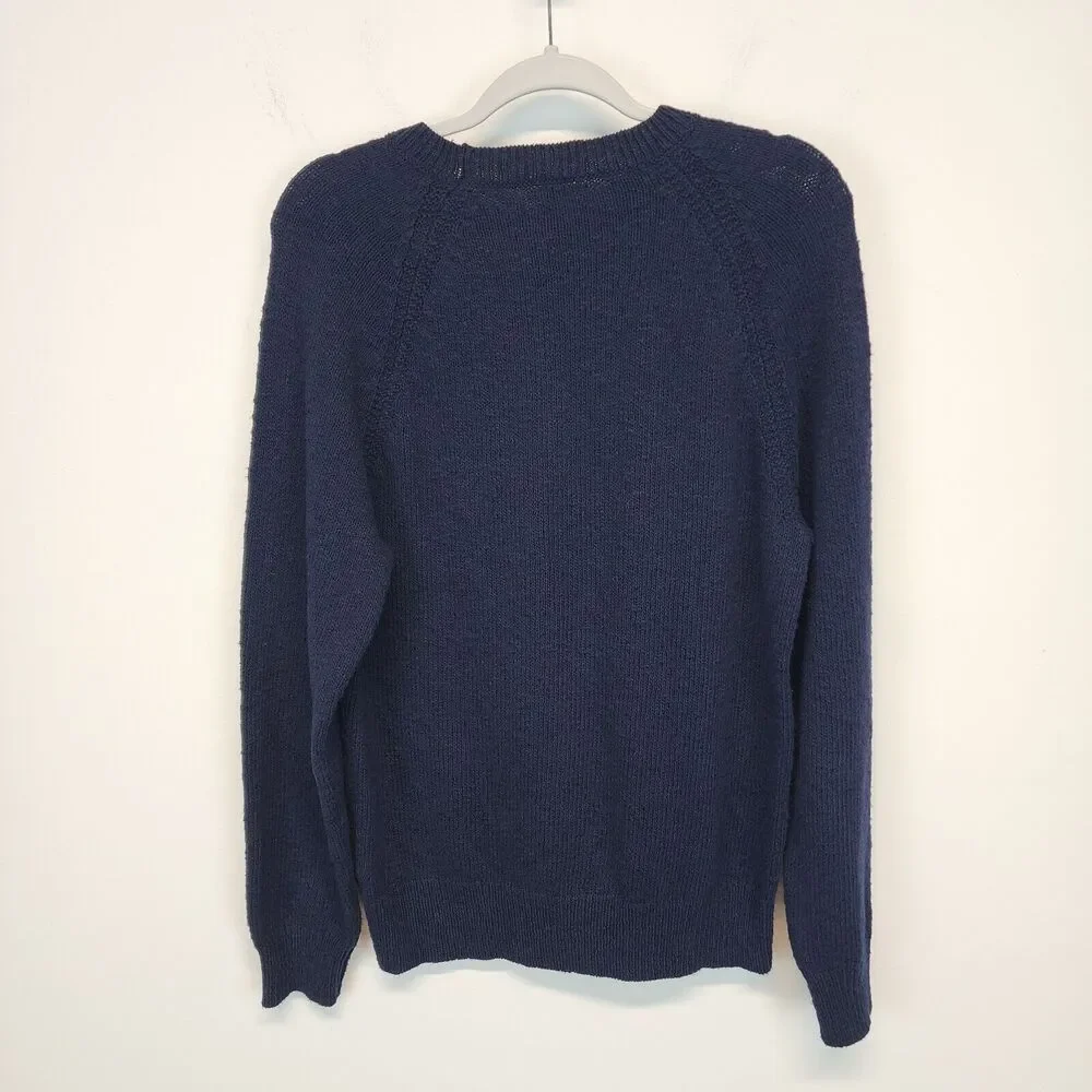 J.Crew Mens Pullover Sweater Size M Dark Blue 100% Cotton Preppy Classic Dad